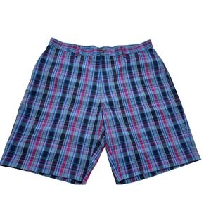 Pro Tour Mens Blue Pink Plaid Golf Shorts Size 38 Flat Front Polyester